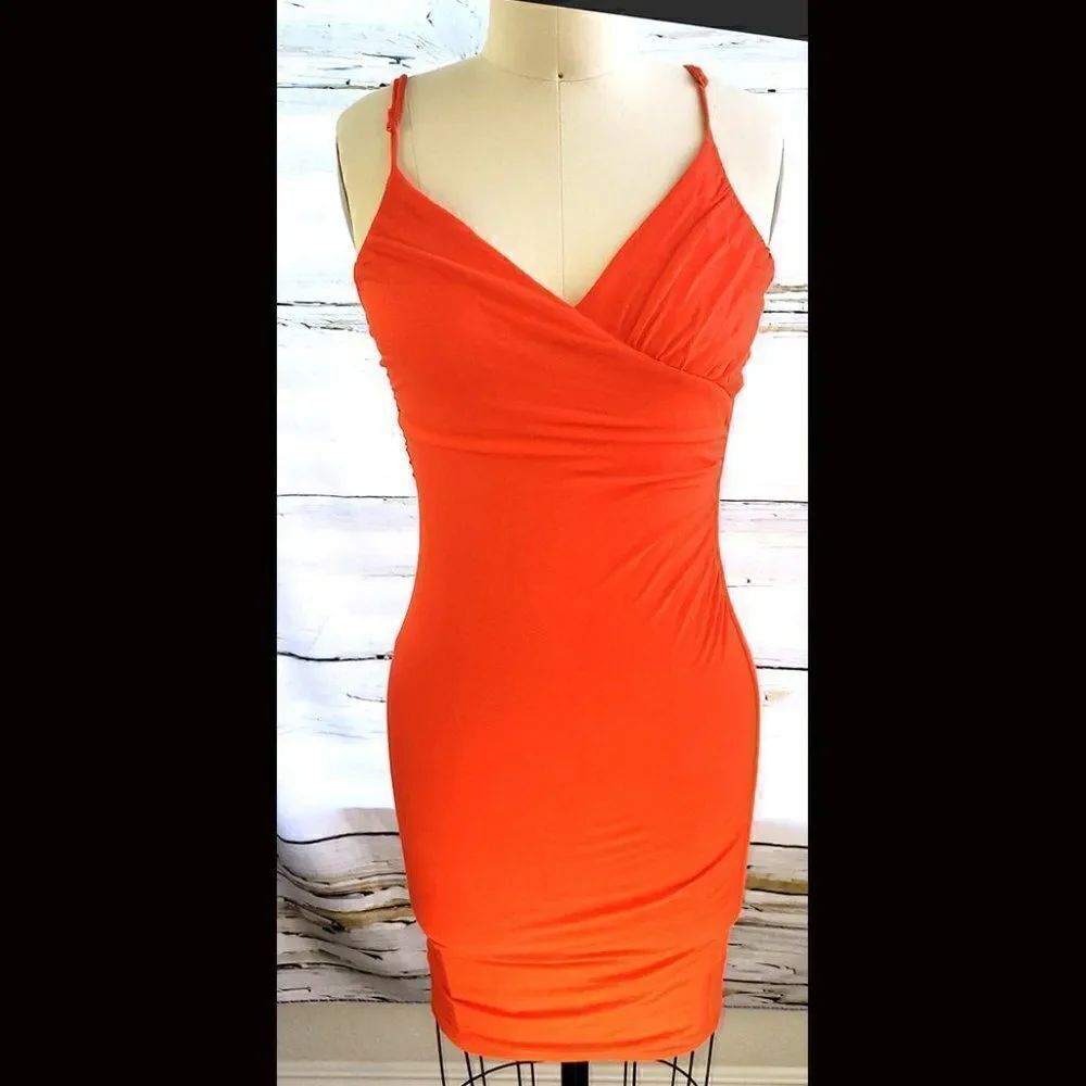Naked Wardrobe orange sexy tight spaghetti strap dress